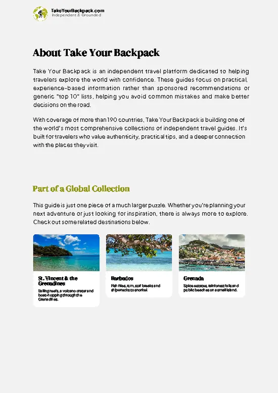 example page 1 from our offline Travel Guide for Saint Lucia